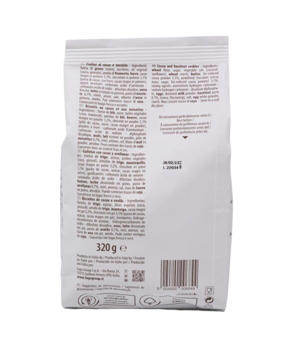 Biscuiți Frollini con cacao e nocciole Lago 320 g