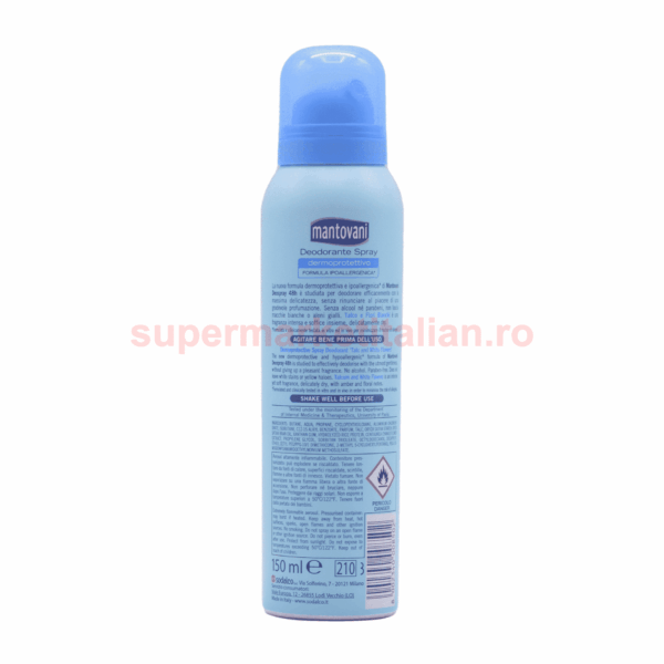 Deodorant Antiperspirant Mantovani Dermoprotectiv cu Talc și Flori Albe 150 ml
