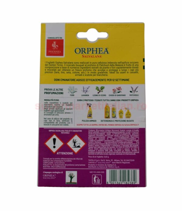 Folii Parfumate pentru Haine Orphea cu Patchouli 12 bucăți