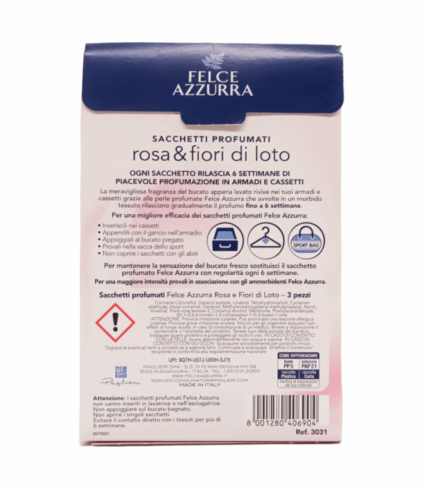 Odorizant textile Felce Azzurra Trandafir 3 bucăți