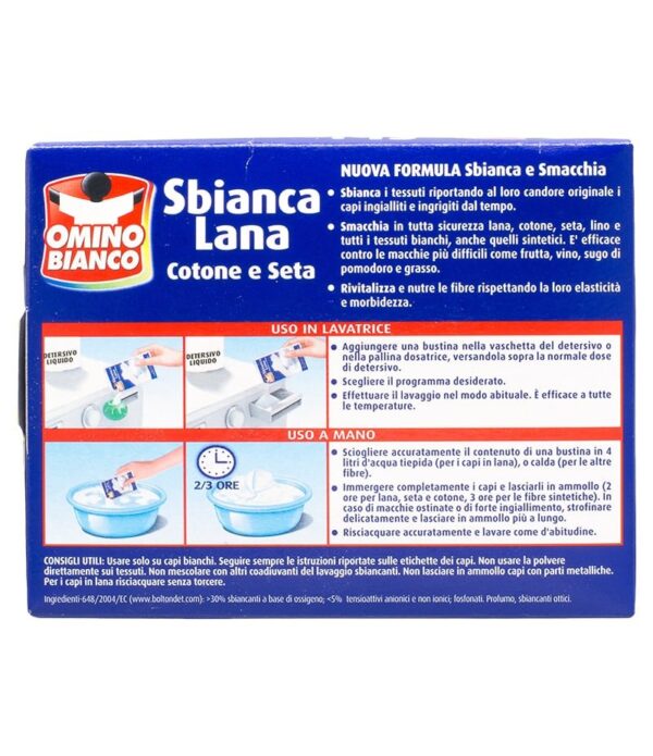 Aditiv pete Omino Bianco pentru lână, bumbac și mătase 5 pliculețe