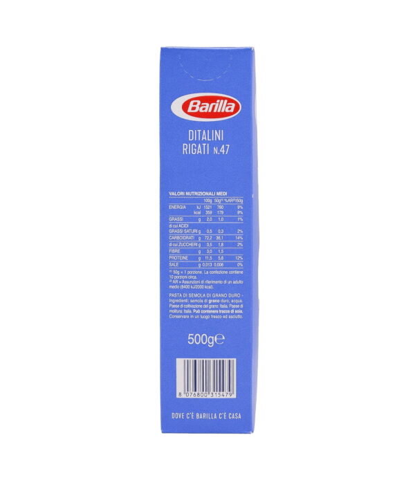 Paste ditallini rigati nr. 47 Barilla 500 g