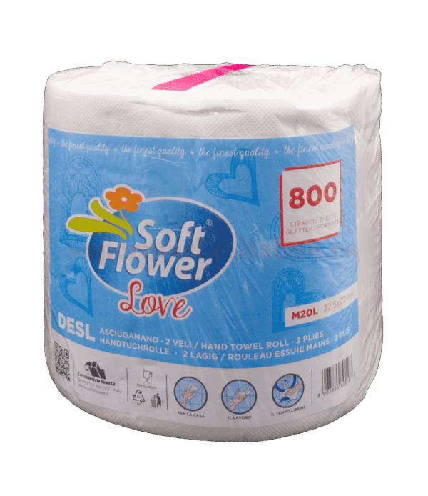 Prosoape de hârtie Soft Flower Love 800 foi 2 straturi