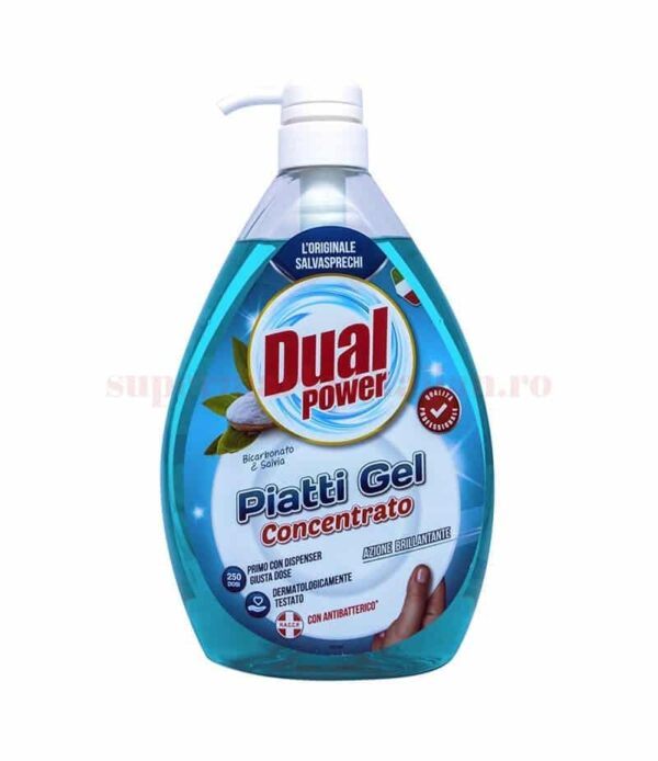 Detergent concentrat vase Dual Power cu bicarbonat și salvie 1000 ml