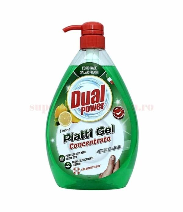 Detergent concentrat vase Dual Power cu lămâie 1000 ml